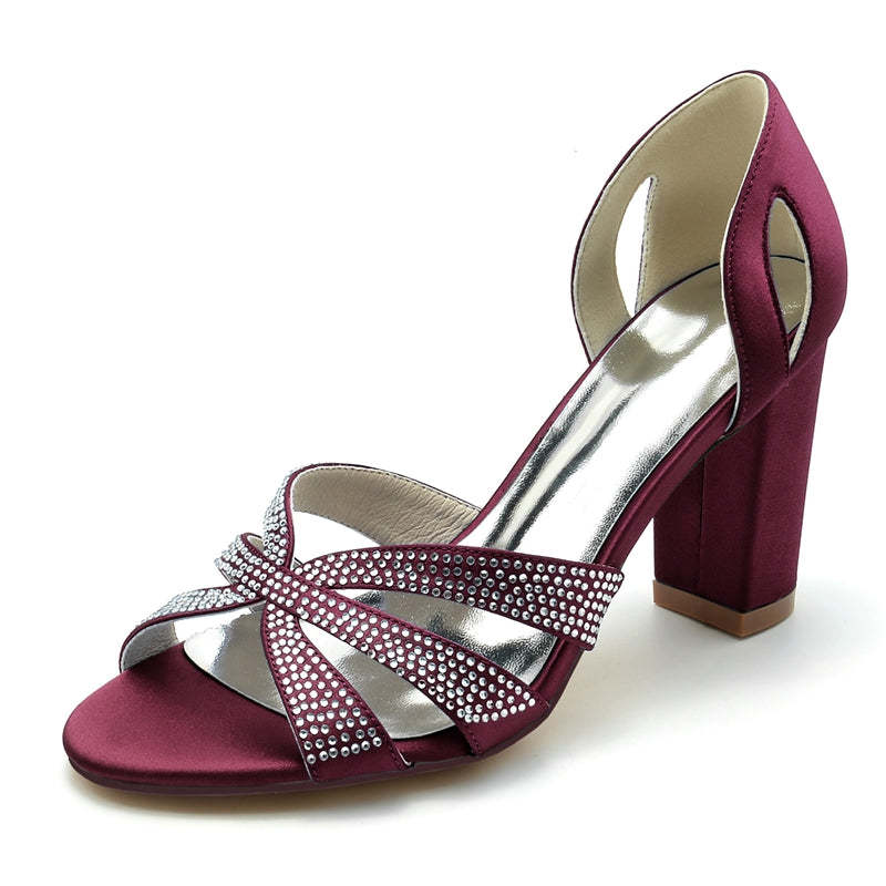 Classic Bridal Shoes for Women with Peep Toe High Heel and Crystal Cross Straps