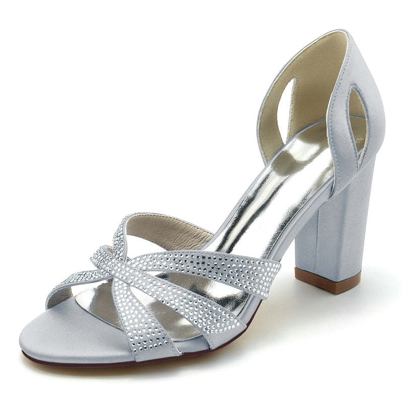 Classic Bridal Shoes for Women with Peep Toe High Heel and Crystal Cross Straps