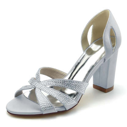 Classic Bridal Shoes for Women with Peep Toe High Heel and Crystal Cross Straps