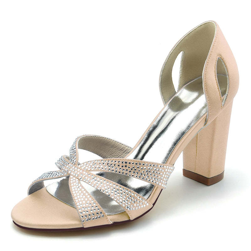 Classic Bridal Shoes for Women with Peep Toe High Heel and Crystal Cross Straps