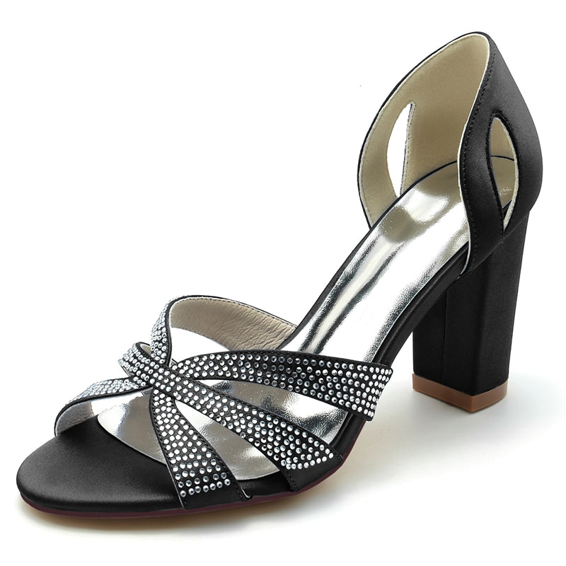 Classic Bridal Shoes for Women with Peep Toe High Heel and Crystal Cross Straps