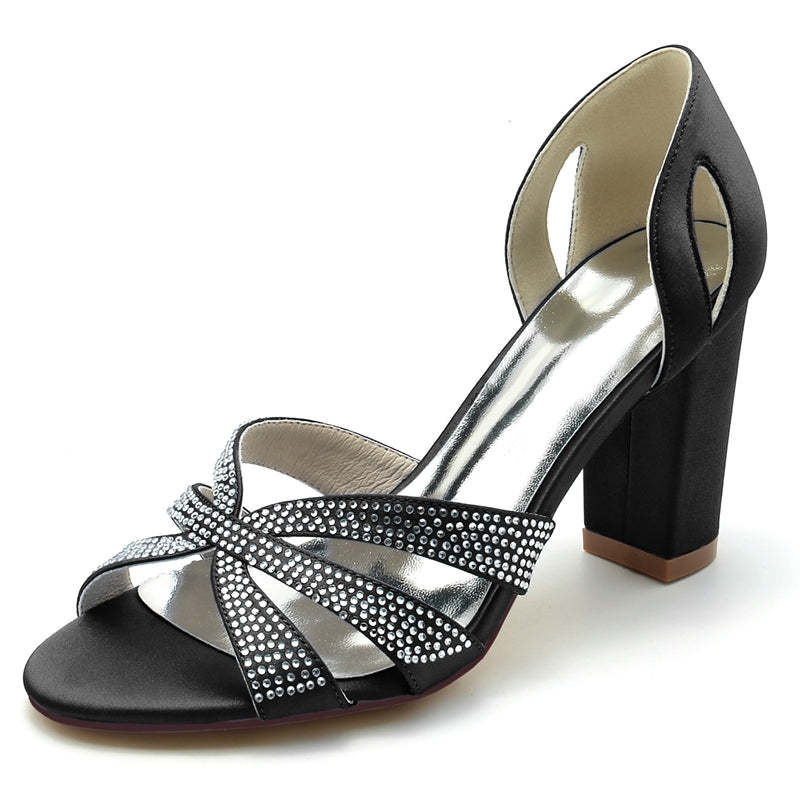 Classic Bridal Shoes for Women with Peep Toe High Heel and Crystal Cross Straps