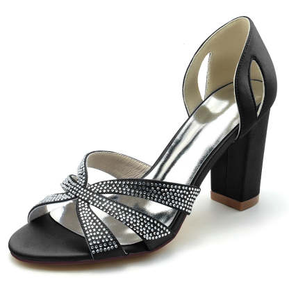 Classic Bridal Shoes for Women with Peep Toe High Heel and Crystal Cross Straps