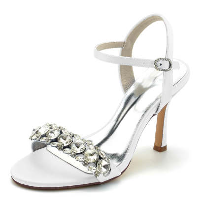 Chic Open-Toe Stiletto Heel Bridal Shoes for Women with Delicate Rhinestone
