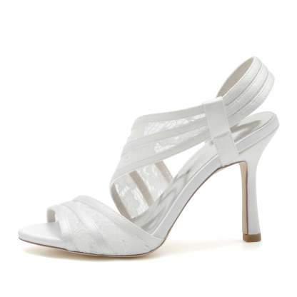 Bridal Peep Toe High Heels with Cross Lace Straps for Women