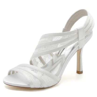 Bridal Peep Toe High Heels with Cross Lace Straps for Women