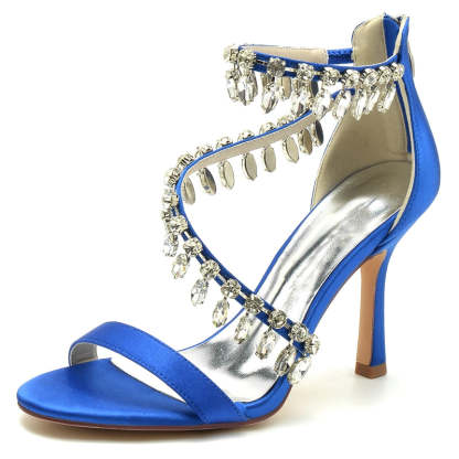 Bridal Shoes for Women with Open Toe Crossed Straps and Rhinestone Buckle Pendants