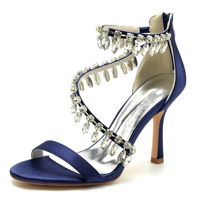 Bridal Shoes for Women with Open Toe Crossed Straps and Rhinestone Buckle Pendants