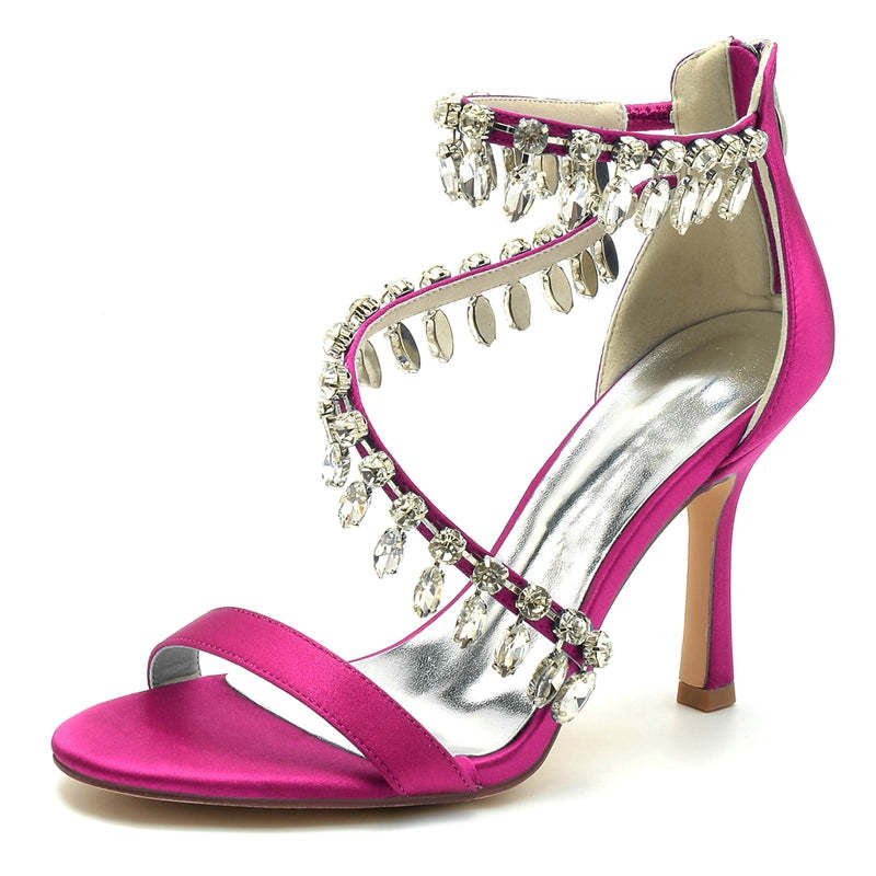 Bridal Shoes for Women with Open Toe Crossed Straps and Rhinestone Buckle Pendants
