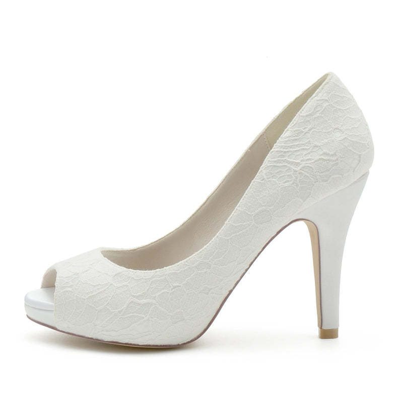 Elegant Peep Toe Lace Bridal Heels for Women