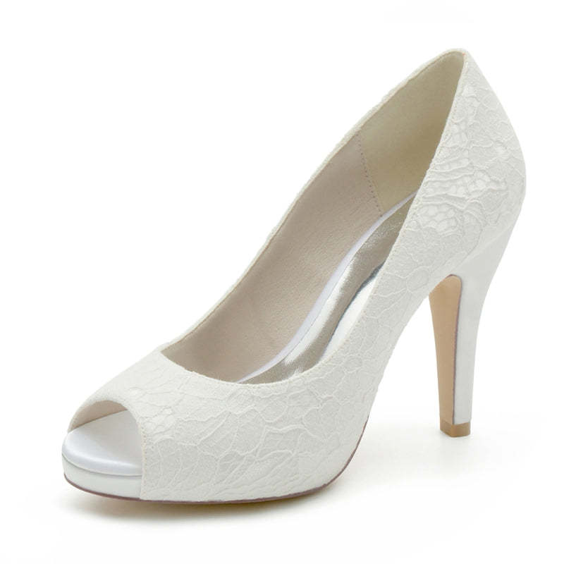 Elegant Peep Toe Lace Bridal Heels for Women
