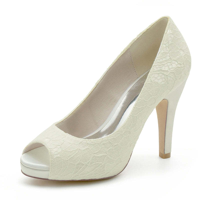 Elegant Peep Toe Lace Bridal Heels for Women