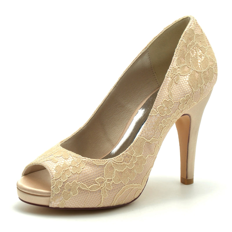 Elegant Peep Toe Lace Bridal Heels for Women