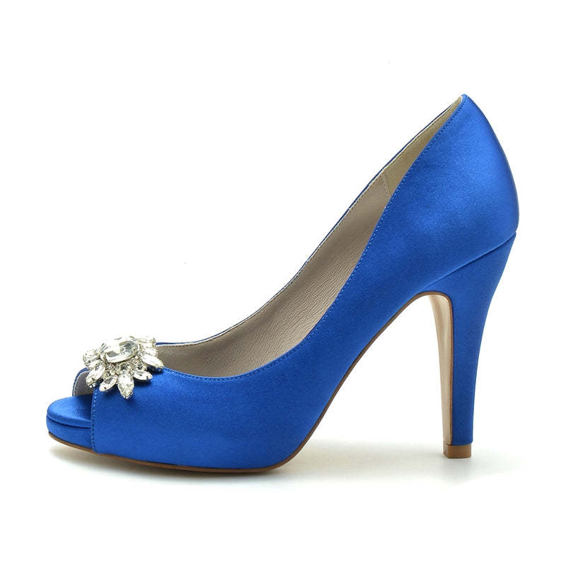 Black Thick-Sole High-Heel Wedding Shoes for Women with Rhinestone Details