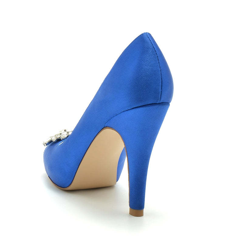 Black Thick-Sole High-Heel Wedding Shoes for Women with Rhinestone Details