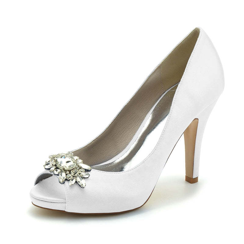Black Thick-Sole High-Heel Wedding Shoes for Women with Rhinestone Details