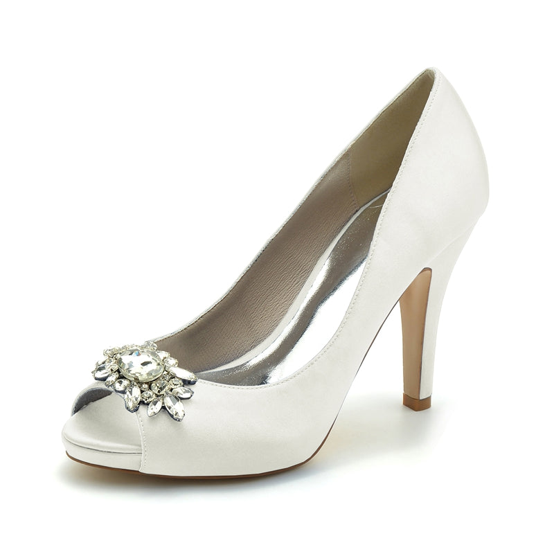 Black Thick-Sole High-Heel Wedding Shoes for Women with Rhinestone Details