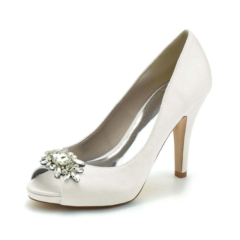 Black Thick-Sole High-Heel Wedding Shoes for Women with Rhinestone Details