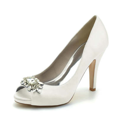 Black Thick-Sole High-Heel Wedding Shoes for Women with Rhinestone Details