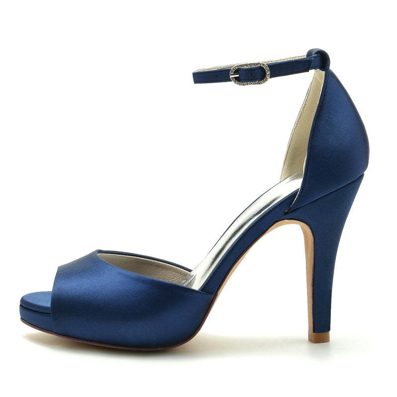 Bridal Heels for Women with Thick Soles and Peep Toe Buckle Design