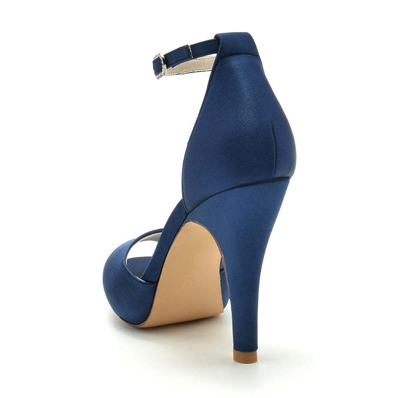 Bridal Heels for Women with Thick Soles and Peep Toe Buckle Design