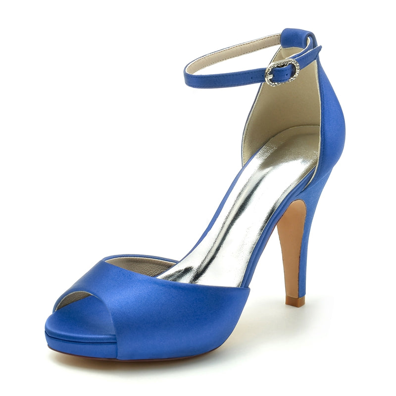 Bridal Heels for Women with Thick Soles and Peep Toe Buckle Design