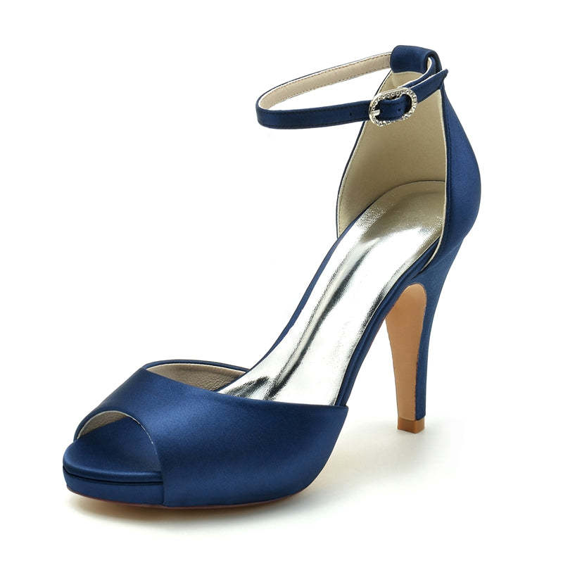 Bridal Heels for Women with Thick Soles and Peep Toe Buckle Design