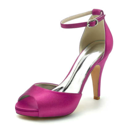 Bridal Heels for Women with Thick Soles and Peep Toe Buckle Design