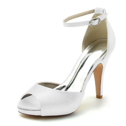 Bridal Heels for Women with Thick Soles and Peep Toe Buckle Design