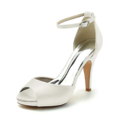 Bridal Heels for Women with Thick Soles and Peep Toe Buckle Design