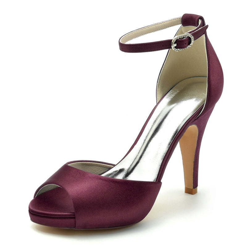 Bridal Heels for Women with Thick Soles and Peep Toe Buckle Design