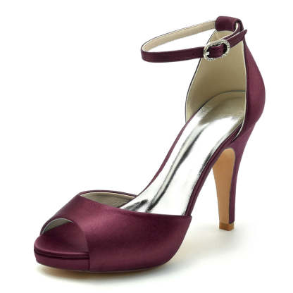 Bridal Heels for Women with Thick Soles and Peep Toe Buckle Design