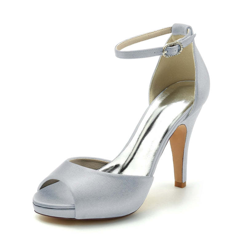 Bridal Heels for Women with Thick Soles and Peep Toe Buckle Design
