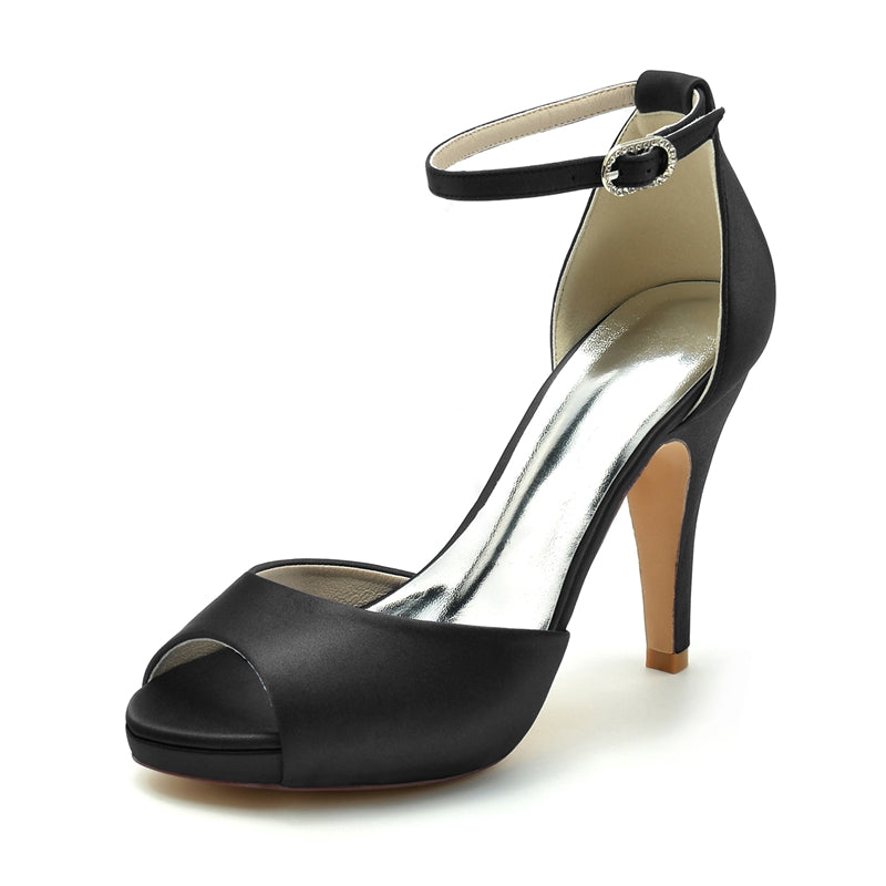 Bridal Heels for Women with Thick Soles and Peep Toe Buckle Design