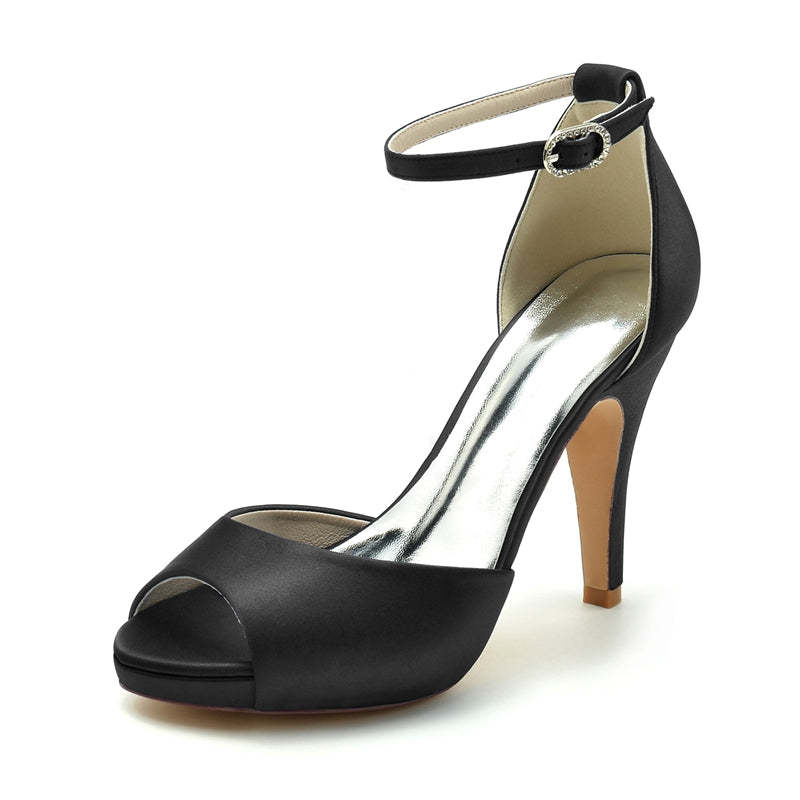 Bridal Heels for Women with Thick Soles and Peep Toe Buckle Design