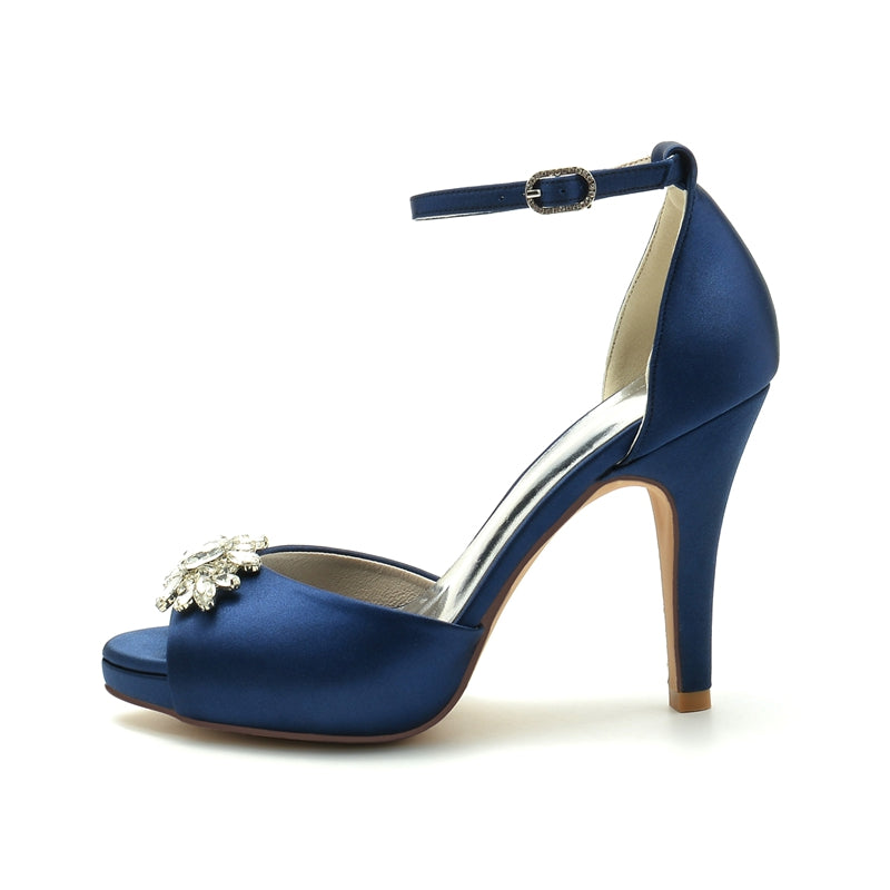 Bridal Shoes for Women with Rhinestone Buckle Peep Toe and Thick Sole Stiletto Heel