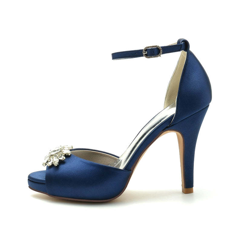 Bridal Shoes for Women with Rhinestone Buckle Peep Toe and Thick Sole Stiletto Heel