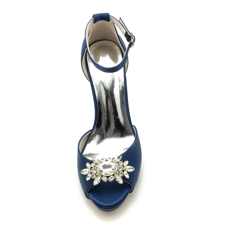 Bridal Shoes for Women with Rhinestone Buckle Peep Toe and Thick Sole Stiletto Heel