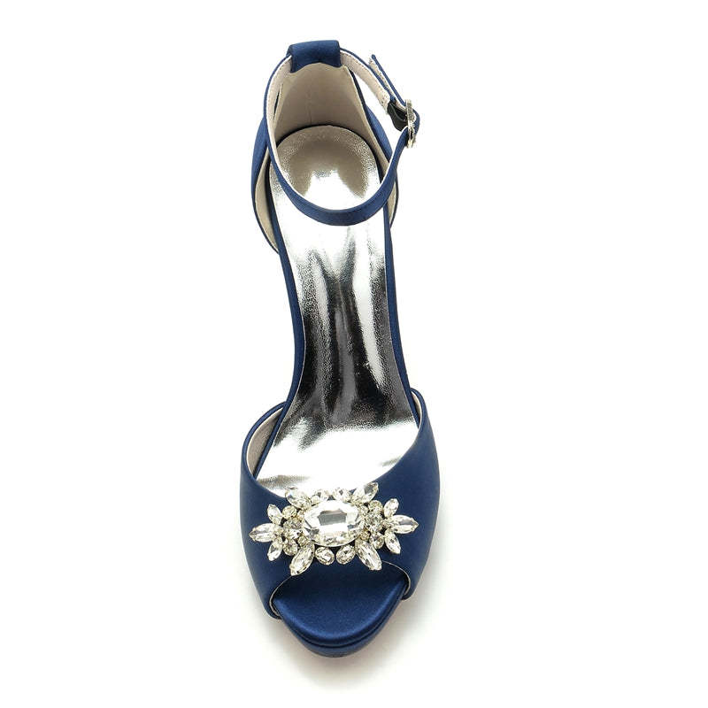 Bridal Shoes for Women with Rhinestone Buckle Peep Toe and Thick Sole Stiletto Heel