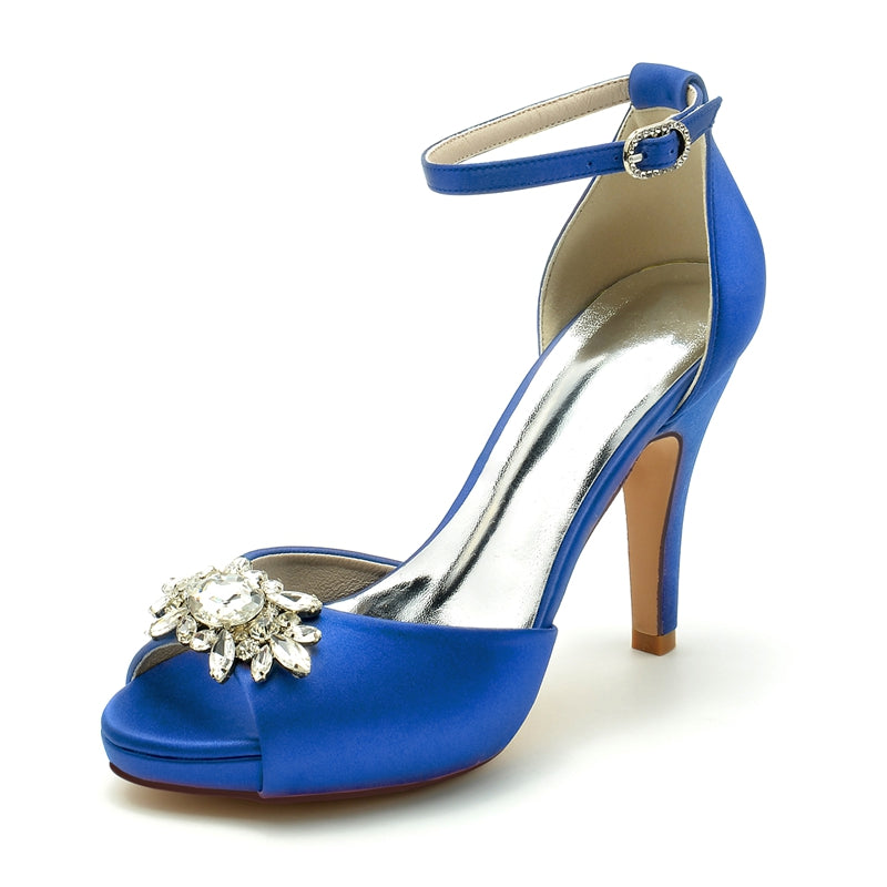 Bridal Shoes for Women with Rhinestone Buckle Peep Toe and Thick Sole Stiletto Heel