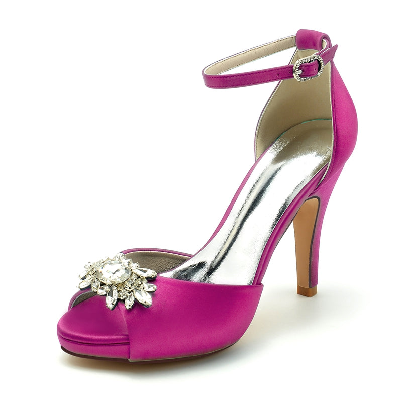 Bridal Shoes for Women with Rhinestone Buckle Peep Toe and Thick Sole Stiletto Heel