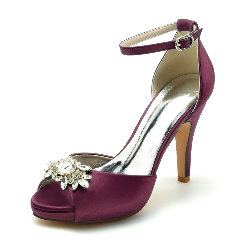 Bridal Shoes for Women with Rhinestone Buckle Peep Toe and Thick Sole Stiletto Heel