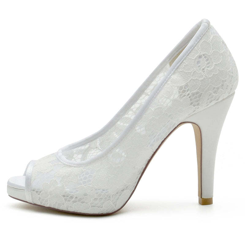 Bridal Stiletto Heel Shoes with Lace and Crystals for Women