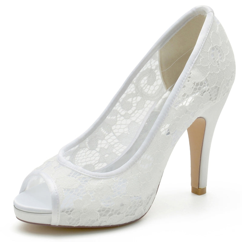 Bridal Stiletto Heel Shoes with Lace and Crystals for Women