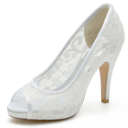 Bridal Stiletto Heel Shoes with Lace and Crystals for Women