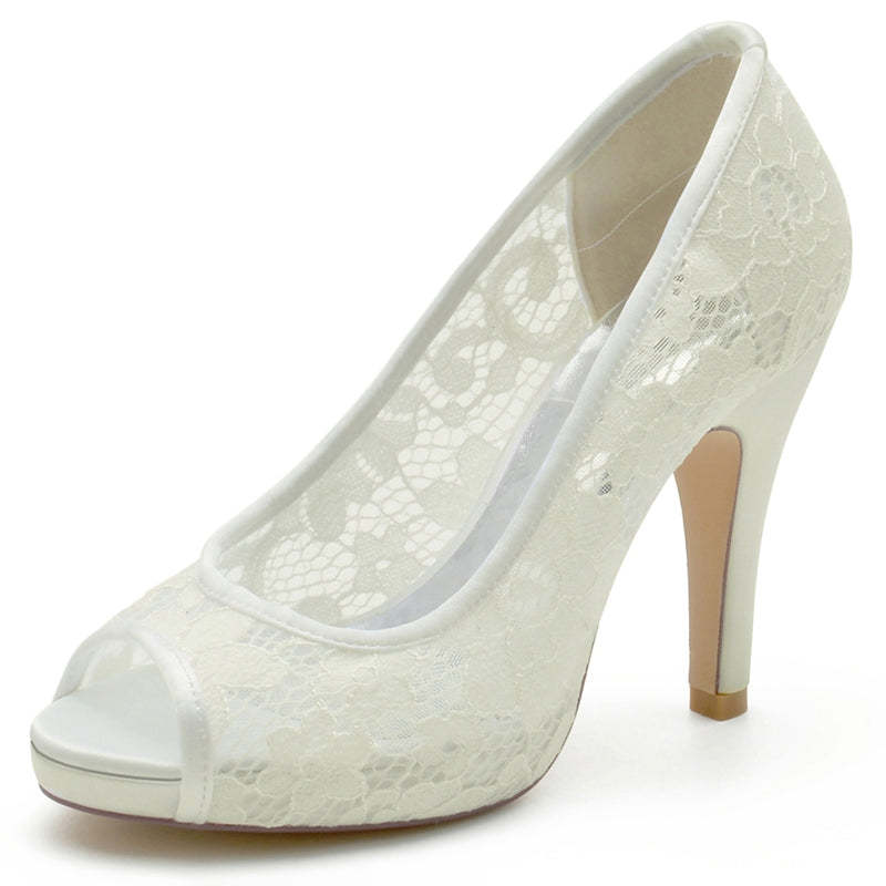 Bridal Stiletto Heel Shoes with Lace and Crystals for Women