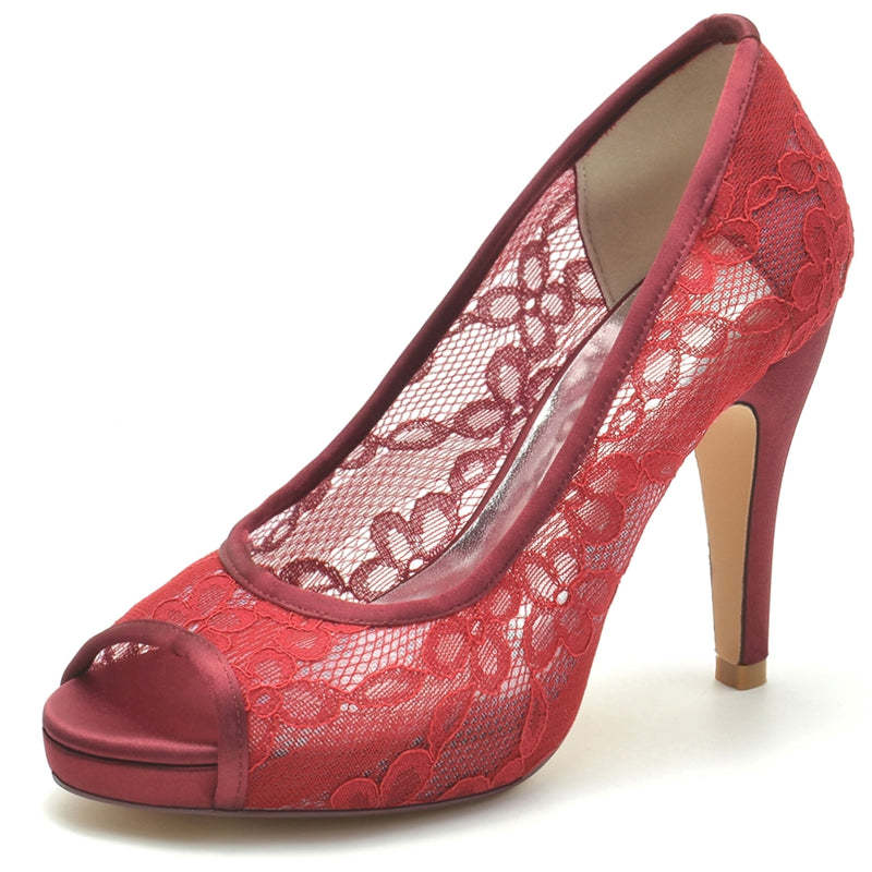 Bridal Stiletto Heel Shoes with Lace and Crystals for Women