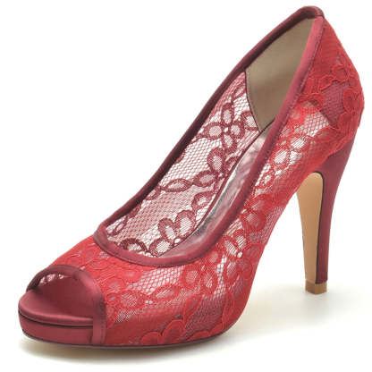 Bridal Stiletto Heel Shoes with Lace and Crystals for Women