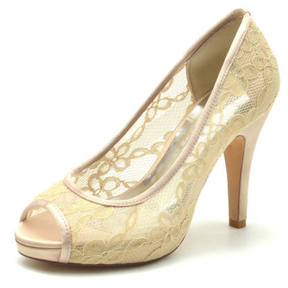 Bridal Stiletto Heel Shoes with Lace and Crystals for Women