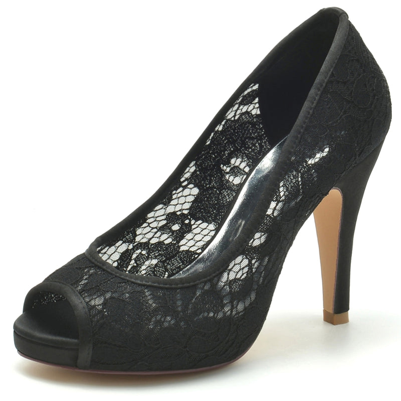 Bridal Stiletto Heel Shoes with Lace and Crystals for Women